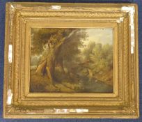 Norwich Schooloil on millboard,River landscape with figure on a bridge,7 x 9in.