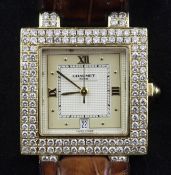 A Swiss 18ct gold and diamond Chaumet automatic dress wrist watch, with square Roman and dot marker