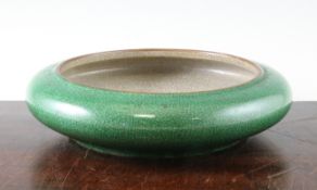 A Chinese green crackle glaze dish or brushwasher, Chenghua incised seal mark, 19th century, the