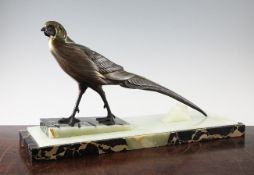 I. Rochard (French, 1906-1984). A 1930s patinated metal statuette of a pheasant, mounted on a