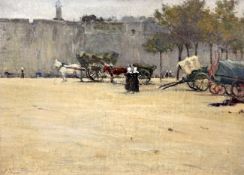 Joseph Milner Kite (1862-1946)oil on canvas board,Southern French town square,signed,9.75 x 13.5in.