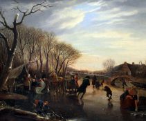 19th century Dutch Schooloil on canvas,Skaters on a frozen lake,24.5 x 29.5in.