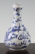 A Chinese blue and white `dragon` vase, late 19th century, of pear form with a garlic neck, 14.5cm.
