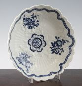 A Worcester blue and white junket dish, printed in blue with the Junket Dish Floral pattern,