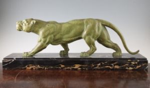 D. H. Chiparus (1886-1947). Panther, c.1930, the green patinated metal statuette mounted on a