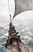 Arthur Briscoe (1873-1943)ink and watercolour,`Fisting the mainsail`,signed and dated 1930,