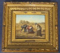 P. Tchoffenoil on wooden panle,Gleaners at work,6.5 x 8in.