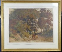 Early 19th century English Schoolink and watercolour,Cattle drover on a wooded lane,18.25 x 23.