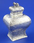 A late 19th/early 20th century Hanau silver tea caddy and cover of inverted baluster form with lion