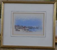 Frank Noriewatercolour,Camel train with paddlesteamer beyond,signed,4.5 x 6.5in.
