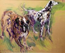 Feliks Topolski R.A. (1907-1989)gouache and watercolour on card,Boxer and Dalmatian in parkland,