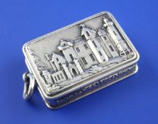 A William IV silver ""castle top"" vinaigrette by Nathaniel Mills, of rectangular form, with engine