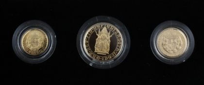 A cased Royal Mint limited edition 500th Anniversary (1489-1989) Gold Proof Sovereign Three Coin