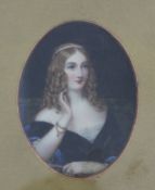 Victorian Schoolwatercolour on ivory,Miniature of a young lady,3.75 x 2.75in.