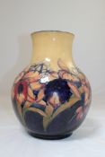 A large Moorcroft Yellow Orchid baluster vase, c.1950, with yellow and cobalt blue ground,