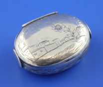 A late 17th century silver oval ""Emblemata Amatoria"" spice box, with French motto and engraved