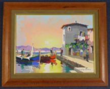 Cecil Rochfort D`Oyly-John (1906-1993)oil on canvas board,Mediterranean harbour scene,signed,12 x