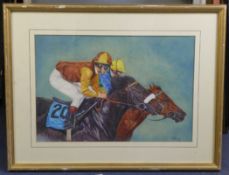 D.G. Poole (20th C.)watercolour,Horse racing scene; Young Senor (Walter Swinburn) and Doctor