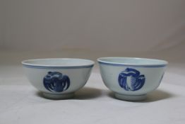 Two Chinese blue and white `crane` medallion bowls, one with four character mark meaning precious