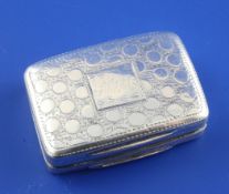 A George III silver rectangular vinaigrette, with engraved disc decoration and monogram, Cocks &