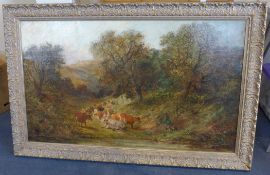 William George Meadows (1825-1901)oil on canvas,Cattle in a wooded valley,signed and dated 1884,29