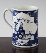 A Worcester `Cracked Ice` pattern cylindrical mug, c.1770, painted in underglaze blue, open