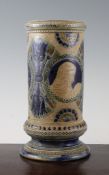 A C. J. C. Bailey, Fulham stoneware cylindrical vase, c.1880, possibly designed by J.P. Seddon,