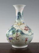 A Chinese famille rose pear shaped vase, painted with figures on horseback, following a camel and