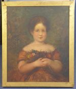 Victorian Schooloil on canvas,Portrait of Sarah Chambers (1844-1886), as a girl holding a bunch of