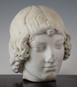 A 19th century carved marble head of an angel, 8in.