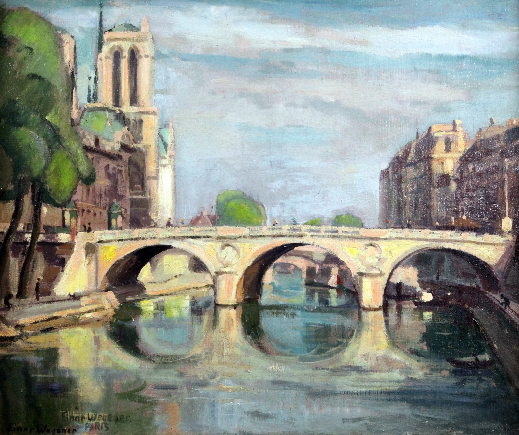 Einar Wegener (Danish, 1882-1931)oil on canvas,Le Pont, Saint Michel, Paris,signed,21 x 25in.