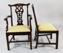 A set of eight 19th century Chippendale style mahogany dining chairs, with interlaced pierced