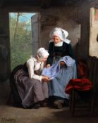 Jules Trayer (1824-1908)oil on mahogany panel,`The Seamstress`,signed,18 x 14.5in.