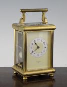 An early 20th century French hour repeating carriage clock, with Arabic dial signed F.T. Depree,