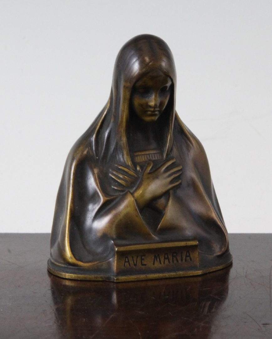 Hans Muller, Austrian. A bronze Art Nouveau bust `Ave Maria`, signed and marked to the back, 4.