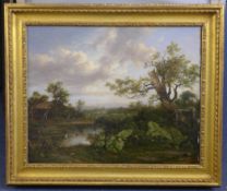 Patrick Nasmyth (1787-1831)oil on wooden panel,Open landscape with duck pond in the foreground,