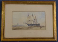 George Chambers (1803-1840)watercolour,Frigate off the coast,6.5 x 11.5in.