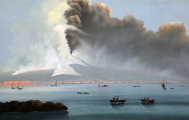 Neapolitan Schoolgouache,Eruption of Vesuvius `Pinot del 26 Aprile 1872`,11.5 x 17.5in.