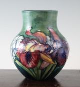 A Moorcroft Orchid pattern bulbous vase, c.1950, graduated green ground, inscribed WM and impressed