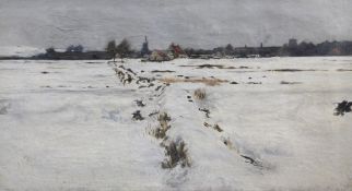 Circle of Louis Apoloil on canvas,A village in the snow,22 x 39.5in.