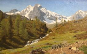 Henrik Gamst Jespersen (Danish, 1852-1936)oil on canvas,A mountainside stream in springtime,signed,