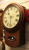 A Victorian mahogany drop dial wall clock, with painted Roman dial and twin fusee movement, 23in.