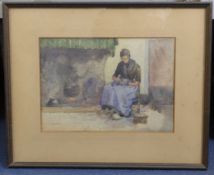 Mary McCrossan (1865-1934)watercolour,Interior with seated Dutch woman,signed,9.5 x 13.5in.
