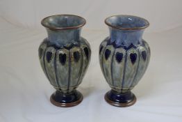 A pair of Doulton Lambeth Art Nouveau vases, by Eliza Simmance, c.1910, each decorated with blue