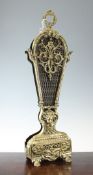 A French brass folding fan shaped fire screen, H.2ft 3in.