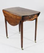 A George III mahogany Pembroke table, with single end drawer, on tapering supports and brass capped