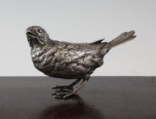 A late 19th century Bergmann silvered bronze model of a bird, marked Bergmann Geschutz and number