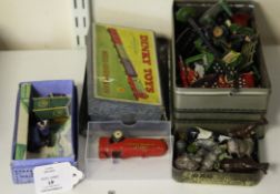 Dinky Toys: RAC hut and motor cycle patrol set, with box, a pre-war Dinky toys Thompson aircraft