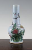 A Chinese famille rose clair de lune bottle vase, Kangxi six character mark, 20th century, painted