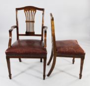 A set of ten George III style mahogany dining chairs, two with arms, eight singles, with arched